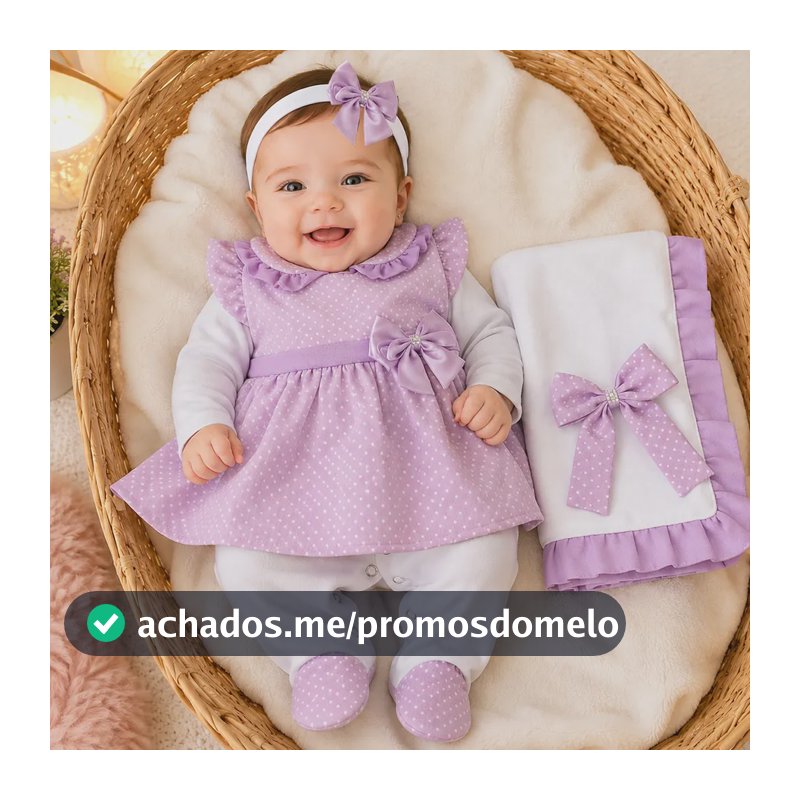Saída De Maternidade Menina Bebê Maya Baby Poá 05 Peças Lilás P