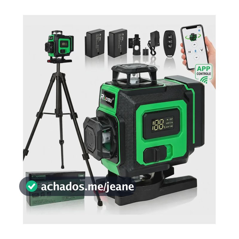 Nível A Laser Verde 16 Linhas + Tripé + 2 Baterias