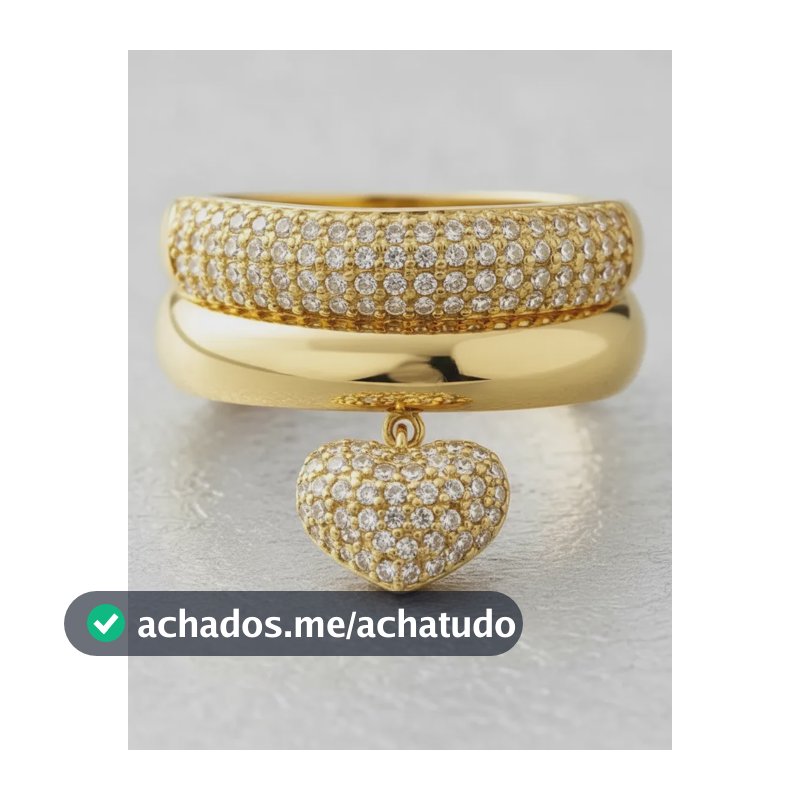 Anel Duplo Pingente De Coração Cravejado Aliança Presente Dourado 17