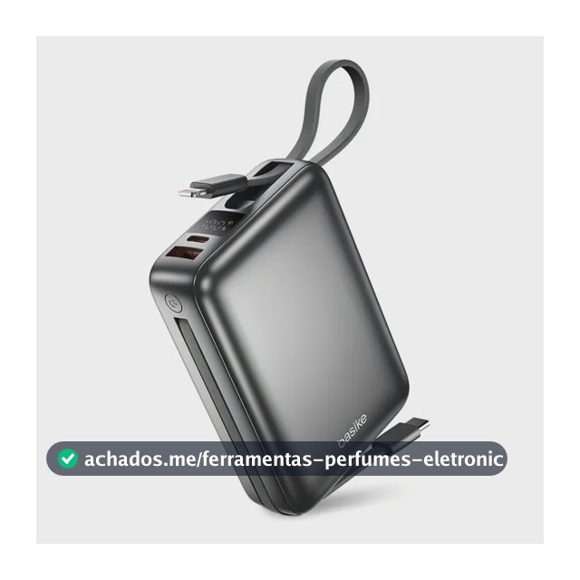 Carregador Portátil Power Bank Basike 20000mAh 22.5W Rápido Cabos Embutidos Tipo C iPhone Samsung
