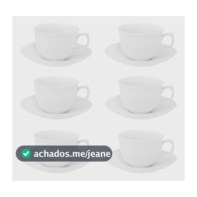 Conjunto De 6 Xícaras Grandes Com Pires Flamingo White 240ml Branco Oxford
