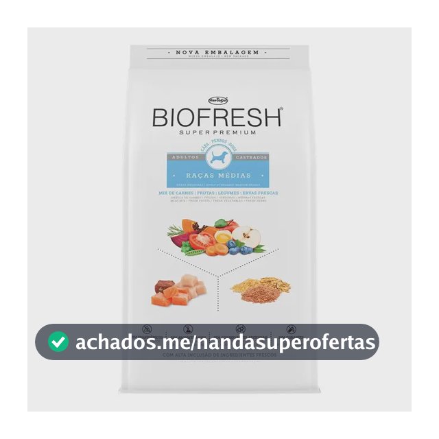 Ração Seca Cães Castrados Médios Mix Carnes Frutas Ervas 10kg Biofresh