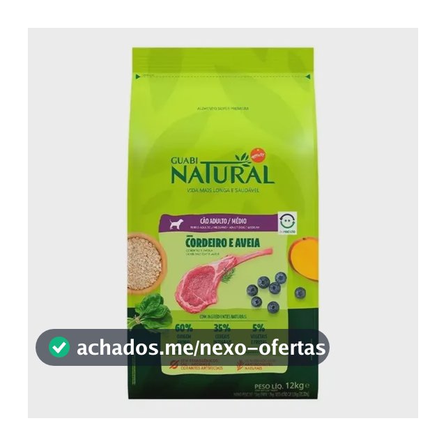 Ração P/ Cães Raça Média Sabor Cordeiro 12kg Guabi Natural