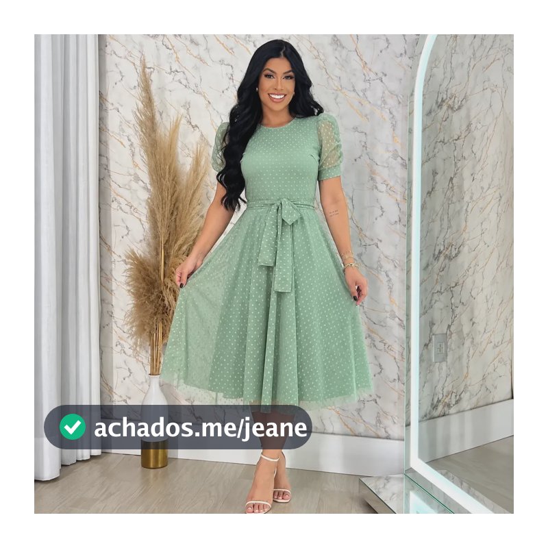 Vestido Moda Evangélica Godê Verde Oliva Poá G