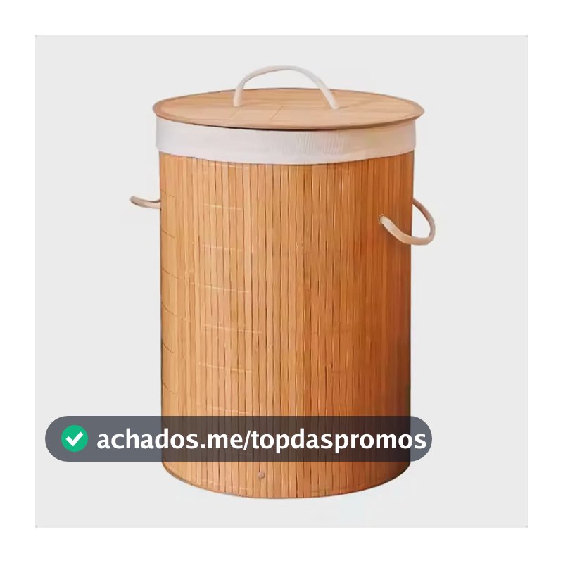 Cesto De Roupa Suja Redondo De Bambu 60 Litros Alto Moderno Marrom-claro Calado