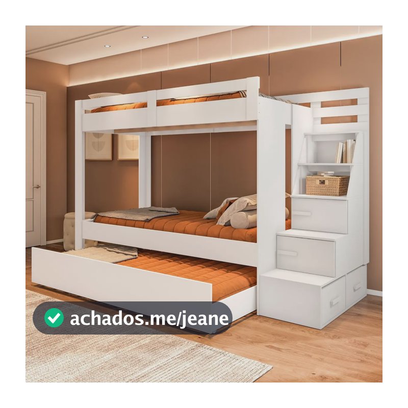 Treliche Solteiro Yescasa Branco Com Cama Auxiliar Escada E Nichos