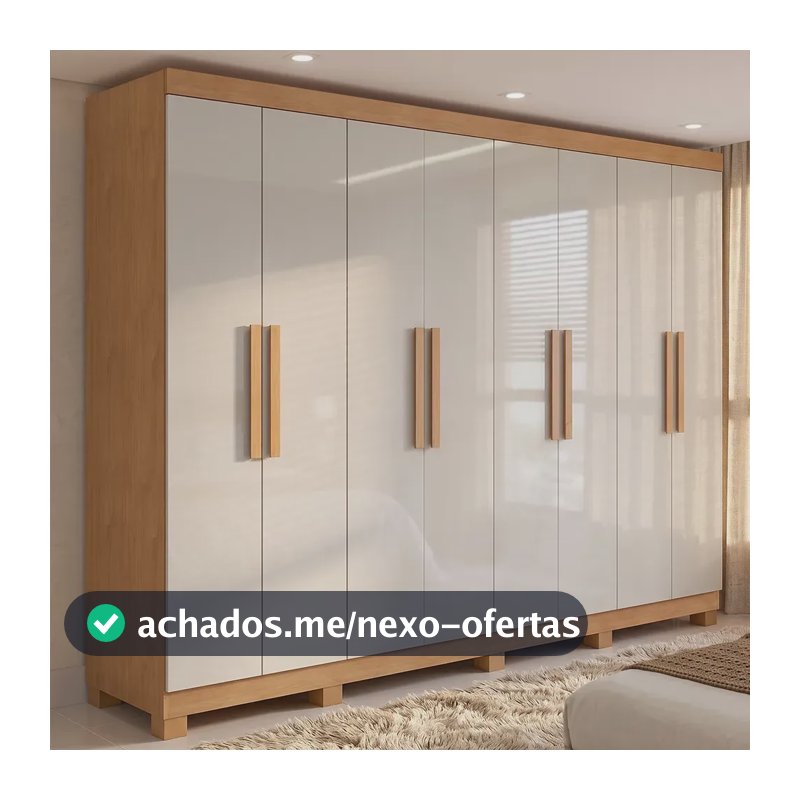 Guarda-roupa Móveis Lopas casal Easy Slim C/Pés 8 portas Amendoa Clean/off