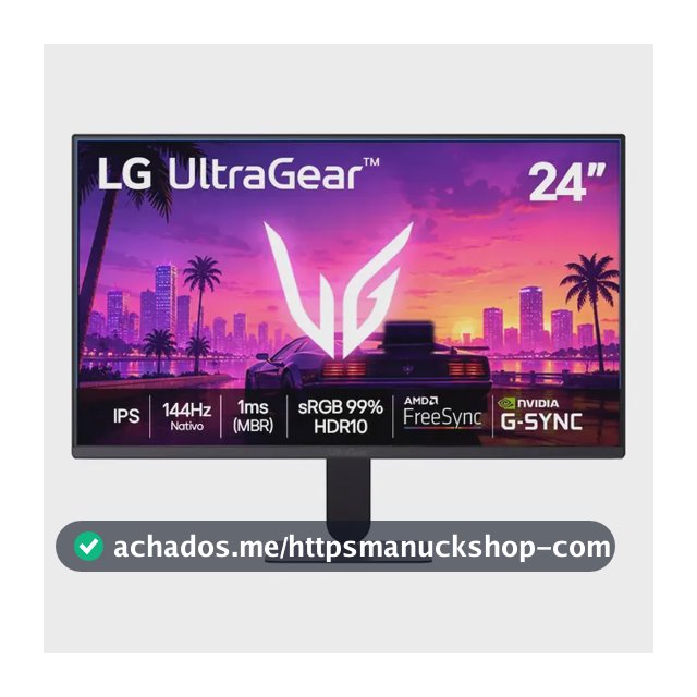 LG UltraGear Monitor Gamer 24" IPS 144Hz nativo, 1ms (MBR), Full HD (1920x1080), HDR10, NVIDIA G-SYNC, AMD FreeSync sRGB, Preto - 24G411B