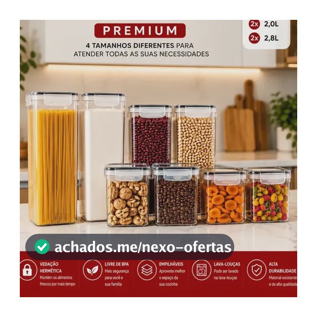 Kit 8 Potes Hermético Starhouse Mantimentos Quadrado Cozinha Super Vedação Lavável Livre De Bpa Transparente