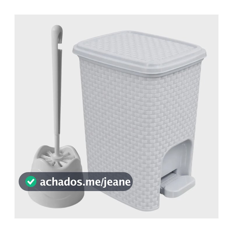 Kit Lixeira Rattan 7L Com Pedal e Escova Sanitária Para Banheiro Branco
