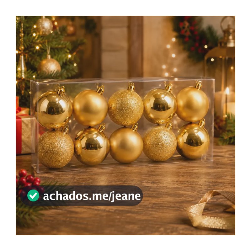 Kit 10 Bolas Enfeite De Natal Perolado Fosco Glitter Decorar Dourado