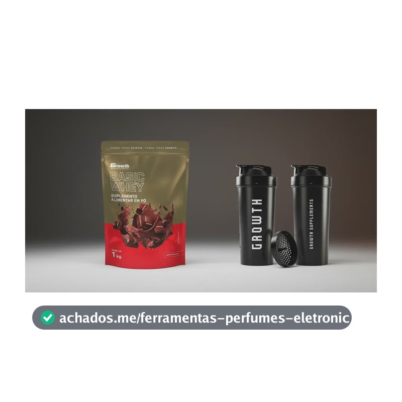 Kit Growth: Whey Protein Basic Chocolate 1kg + Coqueteleira Shaker Academia Preta 600ml