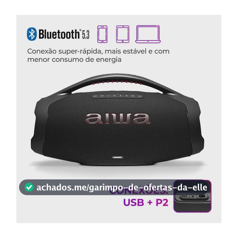 Caixa de Som AIWA Boombox Plus 200W Bivolt AWS-BBS-01-B