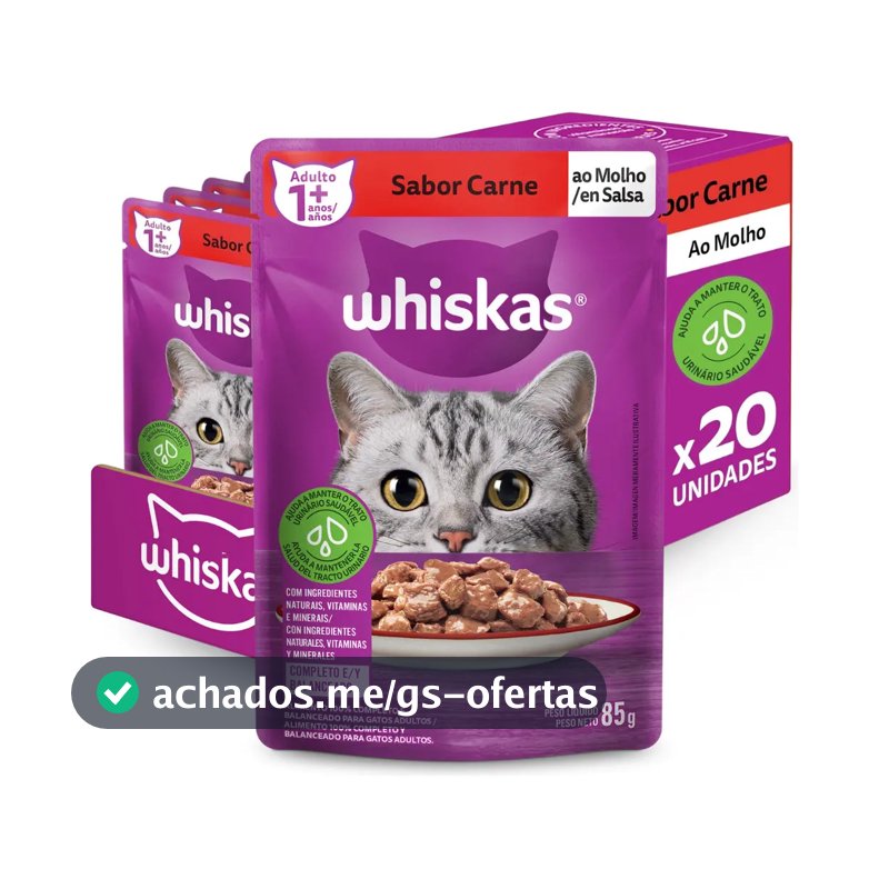 Whiskas Sachê Carne ao Molho para Gatos Adultos KIT 20 unidades de 85 g