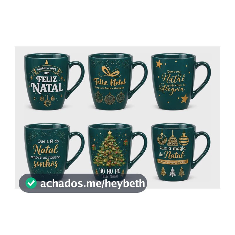 Kit 6 Canecas 260ml Xicara Personalizada Sortida Decorada Verde-escuro Natal