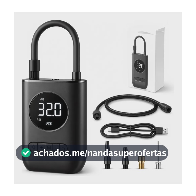 Mini Compressor Digital Bomba Encher Pneu Carro Moto Bike Preto 7.4 Não Se Aplica