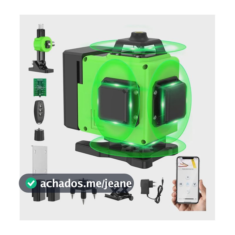 Nível Laser Verde 16 Linhas Otimoa 4D 360° Autonivelante 40m com Controle APP