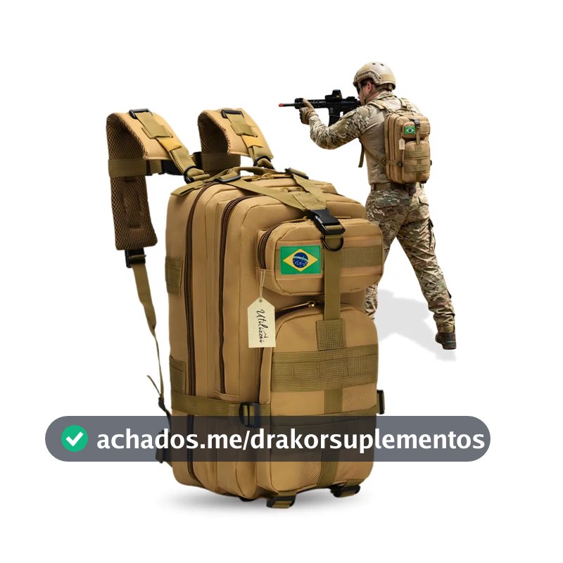 Mochila Tática Bolsa Militar Resistente 30 Litros Impermeável Super Reforçada Bandeira Brasil Brinde Utilizzei