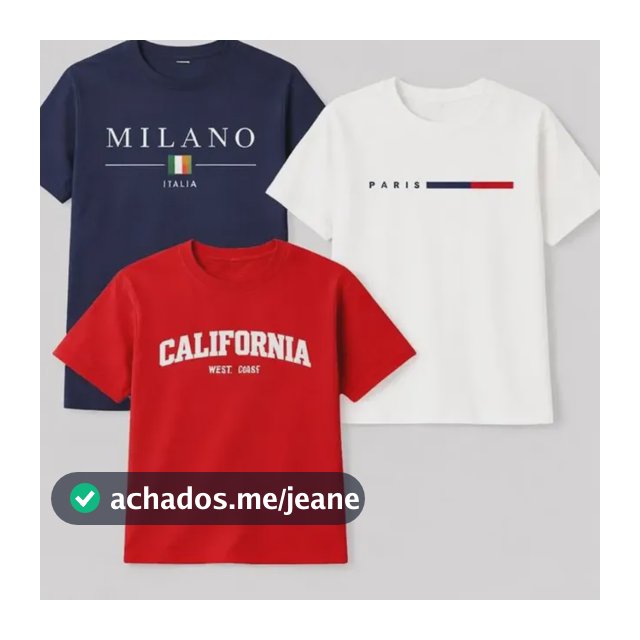 Kit 3 Camisetas Algodão Milano Paris Califórnia Masculina