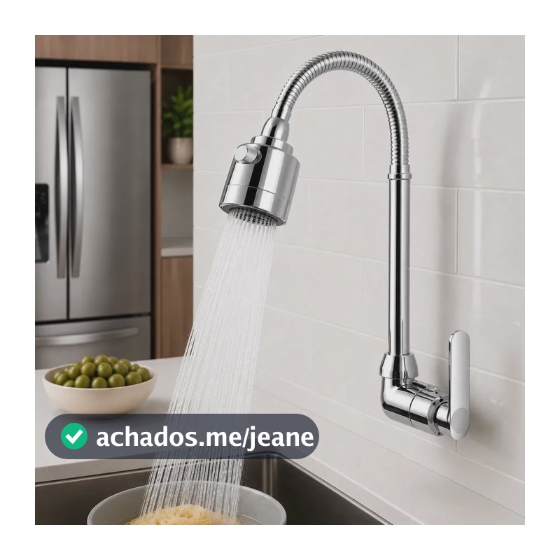 Torneira flexivel Inox Metal Cozinha Gourmet Casa Figuanni Parede Prateada Brilhante Parede