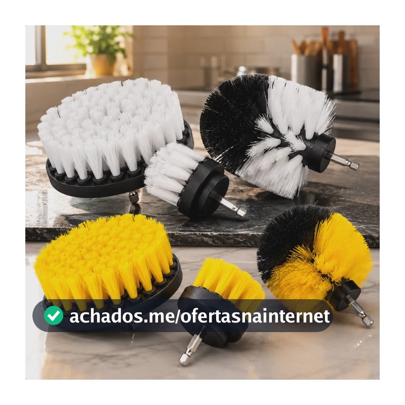 Kit Escovas 3 Limpeza Com Haste Para Furadeira Uso Intenso Kit 3 Escovas Para Limpeza Cerdas Amarela ( Médio )
