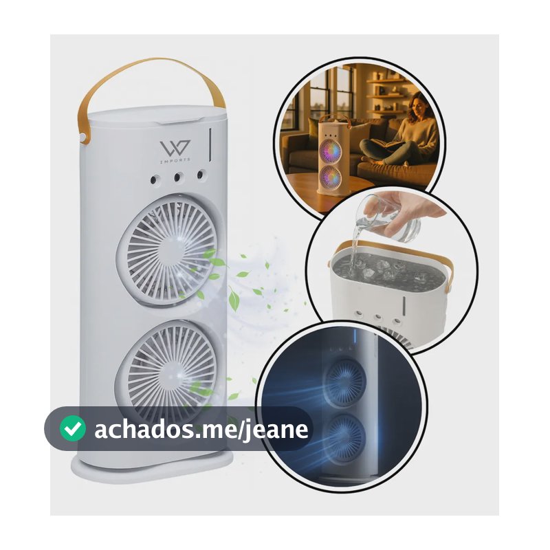 Ventilador Mini Portátil WA Imports Duplo USB Branco Umidificador
