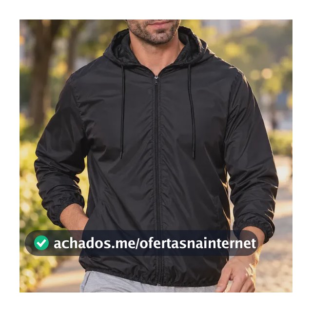 Jaqueta Corta Vento Masculina Impermeável Capuz Zíper Bolso Preto G Liso