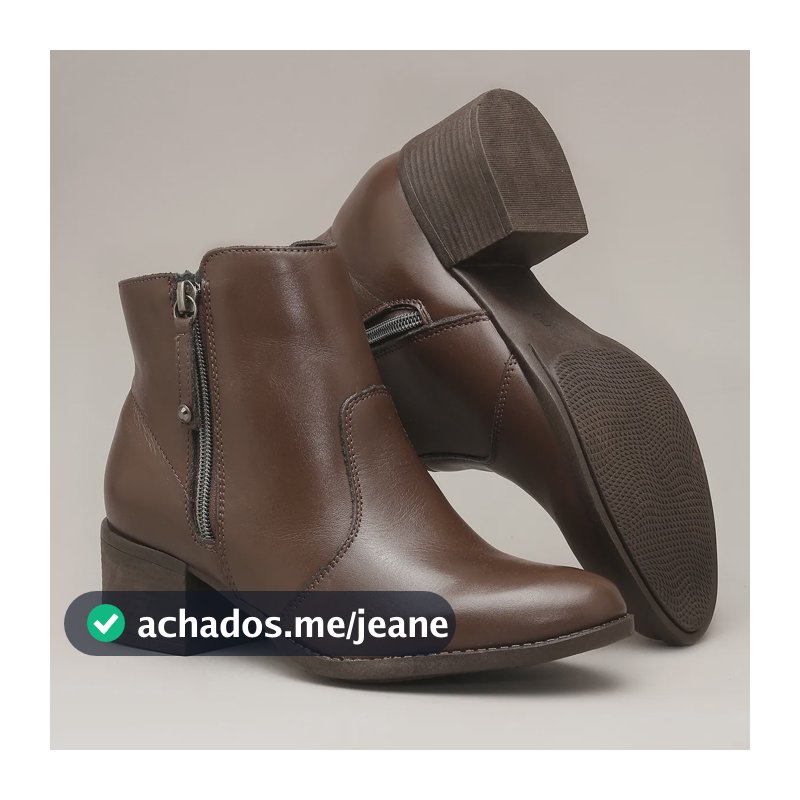 Bota Feminina Em Couro Legítimo Cano Baixo Ziper Confortável Café 37