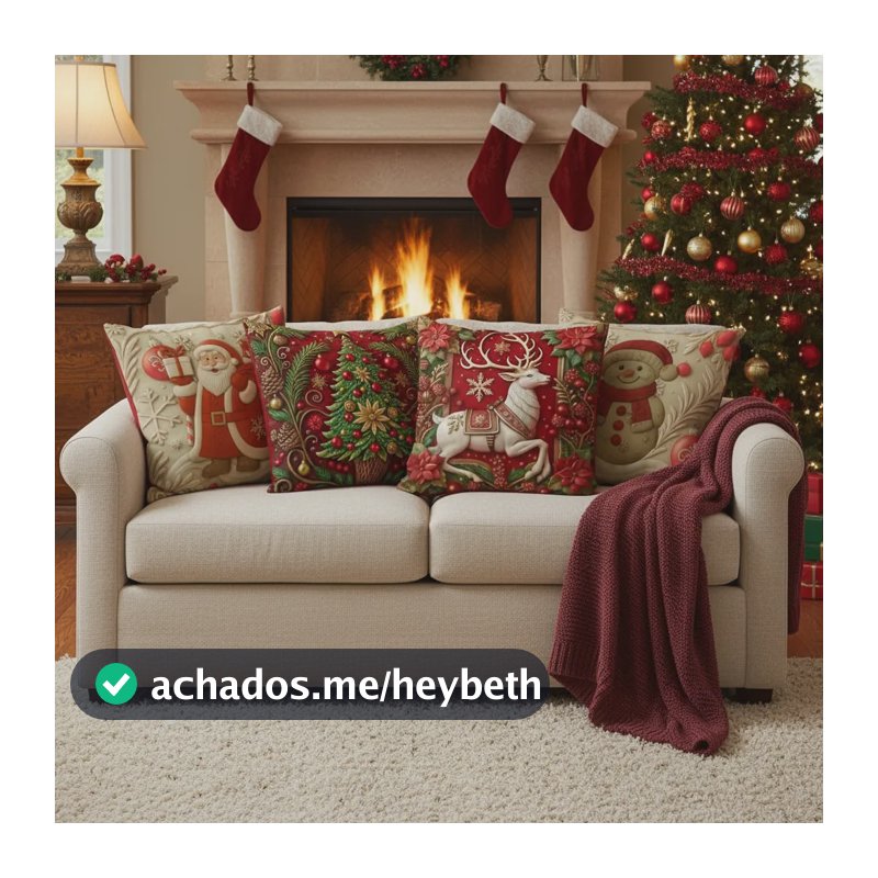 Kit 04 Capas Para Almofadas 45x45cm Árvore De Natal Verde Vermelho Guirlanda Natalina Vermelha