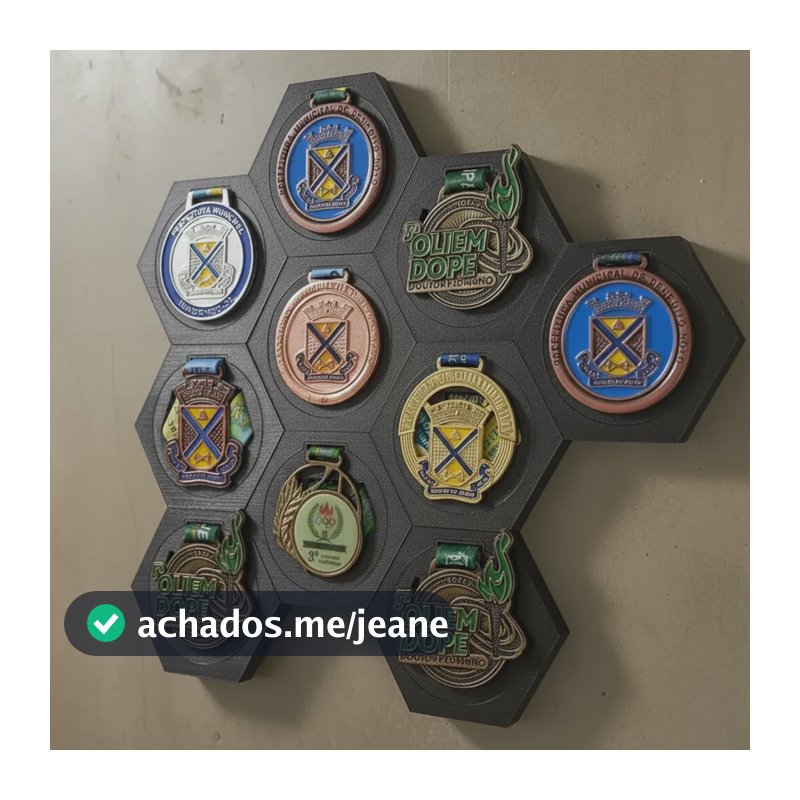 Porta Medalhas De Mdf Unissex Hexagonal - Kit 5 Peças Preto Preto