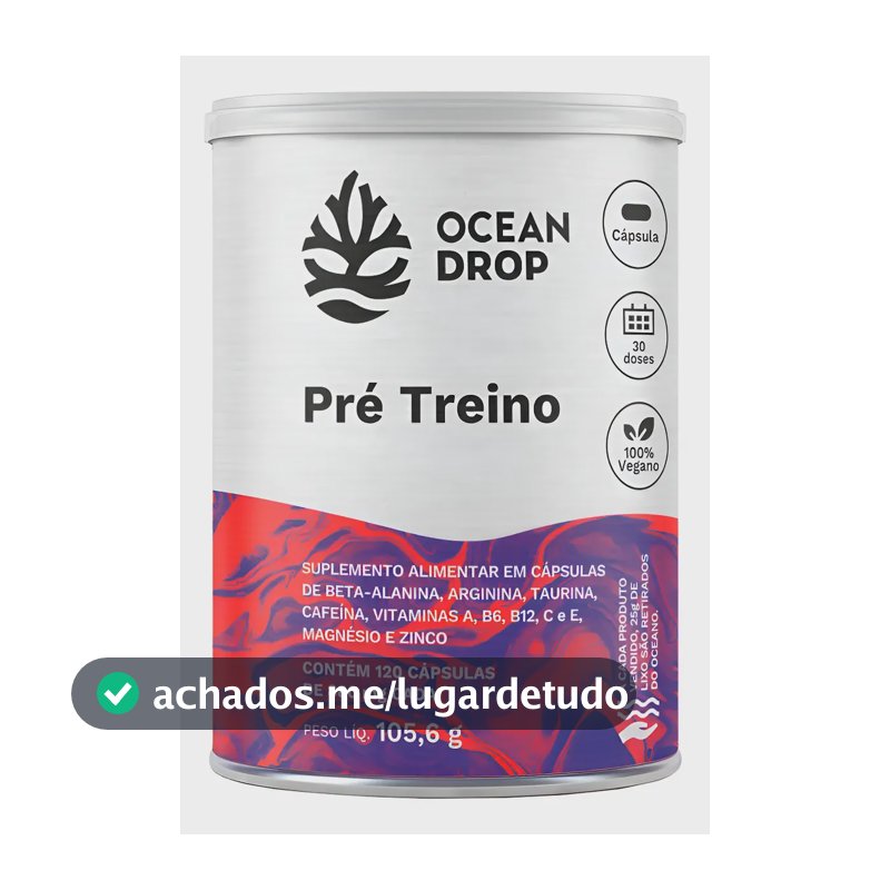 Pré Treino Cápsulas Ocean Drop Cafeína Taurina Beta Alanina Pre Treino 120 Capsulas