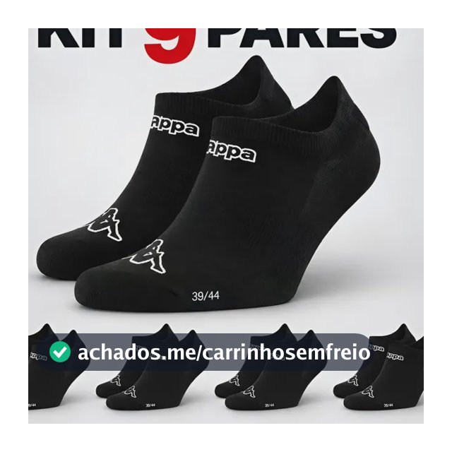 Kit 9 Pares Meias Kappa Sapatilha Soquete Invisível Original Preto 38-43