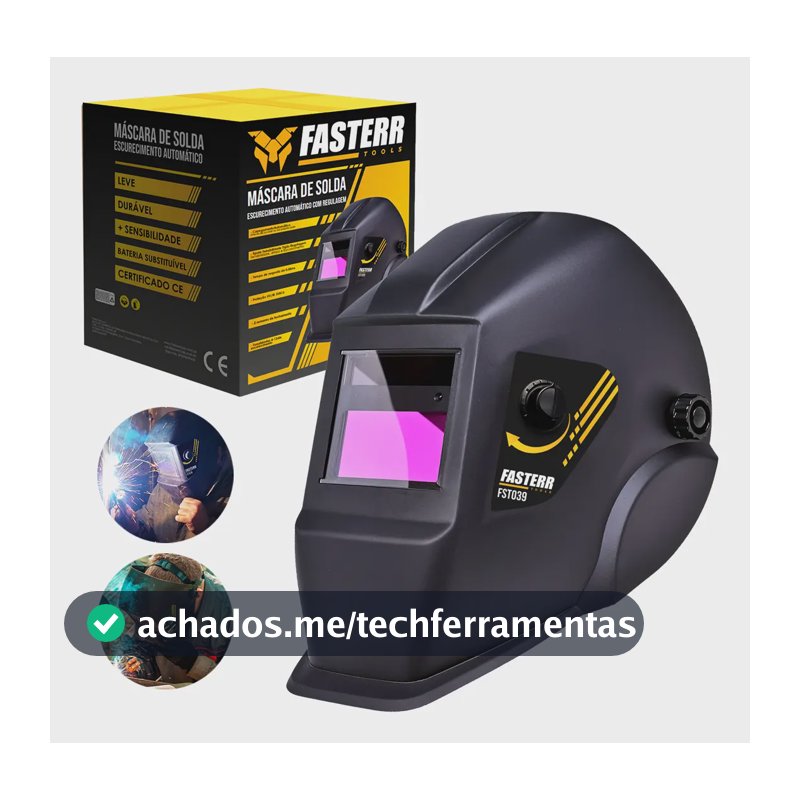 Máscara De Solda Automática C/ Regulagem Fasterr Fst039 Cor Preto Lisa