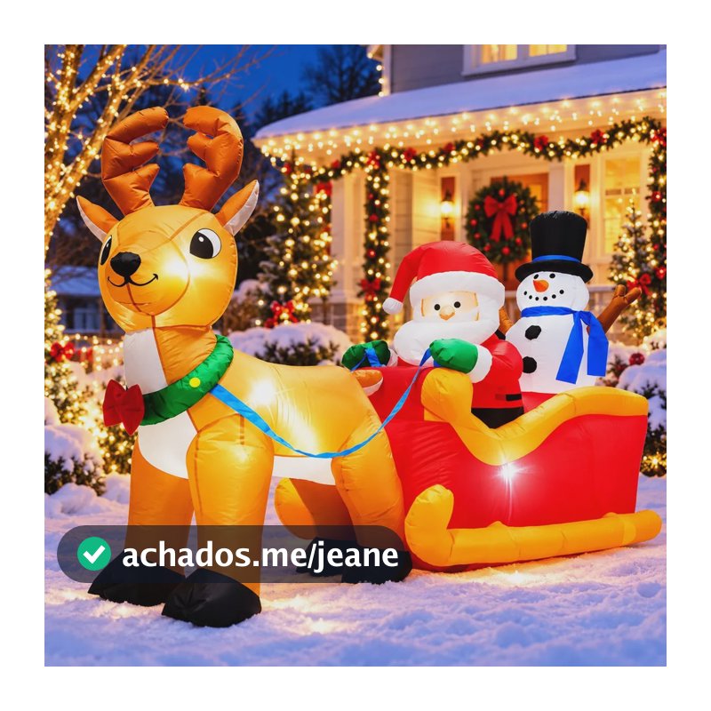 Papai Noel Inflável De Natal Led Com Renas E Boneco Neve Papai Noel Infláveis 127/220v
