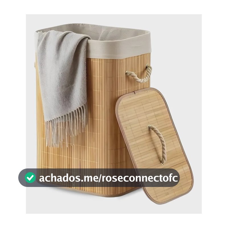 Cesto Roupa Bambu Retangular Dobrável Eps-3903 Com Tampa Alças 60l Bege