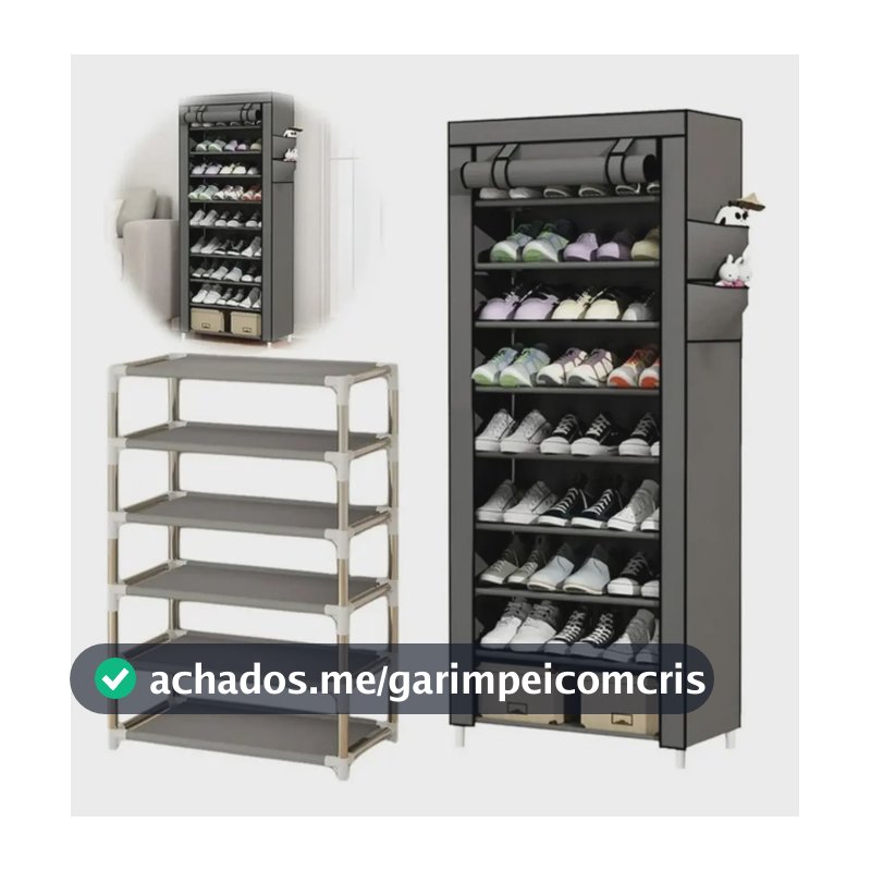 Eps-5062 Organizador Com Zíper 9 Prateleiras Sapateira Estante Cinza