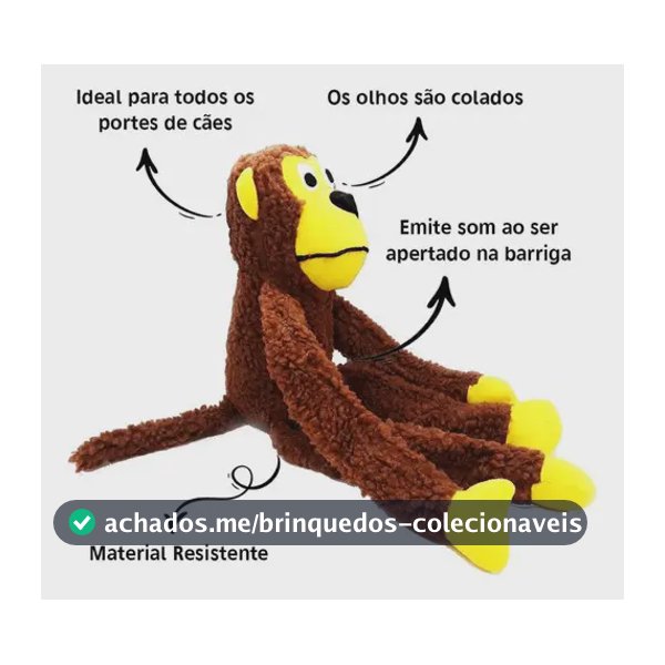 Brinquedo de Pelúcia Macaco Grande Savana Pet Para Cães Com Som e Apito