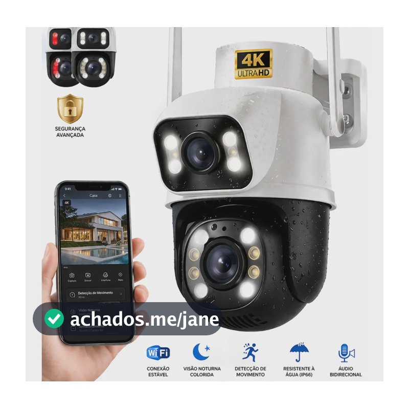 Câmera de Segurança Wi-Fi iCSee/Yoosee A28B 4K Dupla Lente Visão Noturna Colorida Full Hd Externa Prova D'água Ip66 Sensor Movimento Woosh