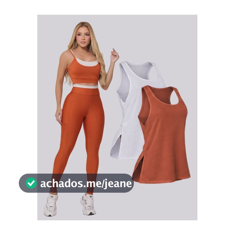 Conjunto Bicolor Blackout Legging C/ Bolso E Top + Regata Terracota M