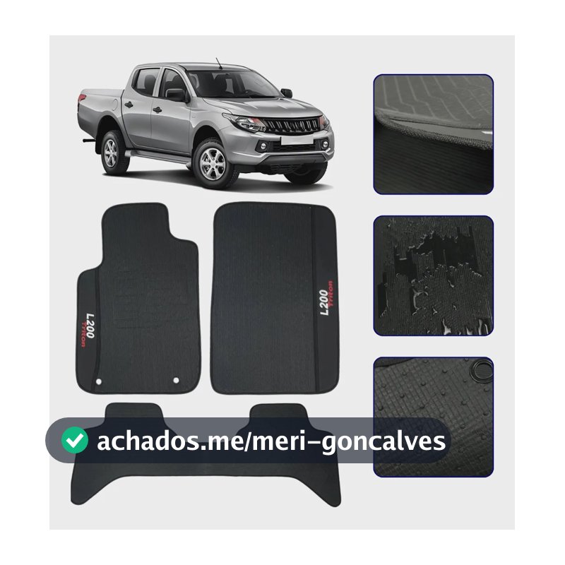 Jogo Tapete Borracha Pvc L200 Triton 2008 A 2022 Logo 5 Peça Preto