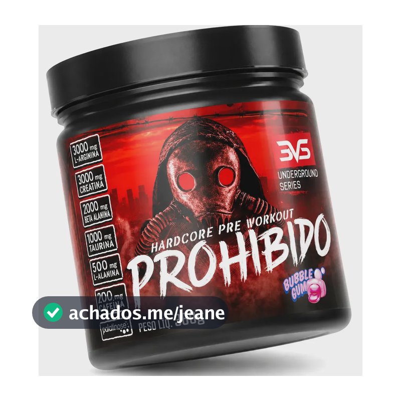PRÉ TREINO PROHIBIDO 360g Sabor Bubble Gum - Fórmula Avançada contendo Creatina, Beta Alanina, Taurina, L-tirosina, L-alanina, Cafeína, Arginina e Palatinose - Extra Forte