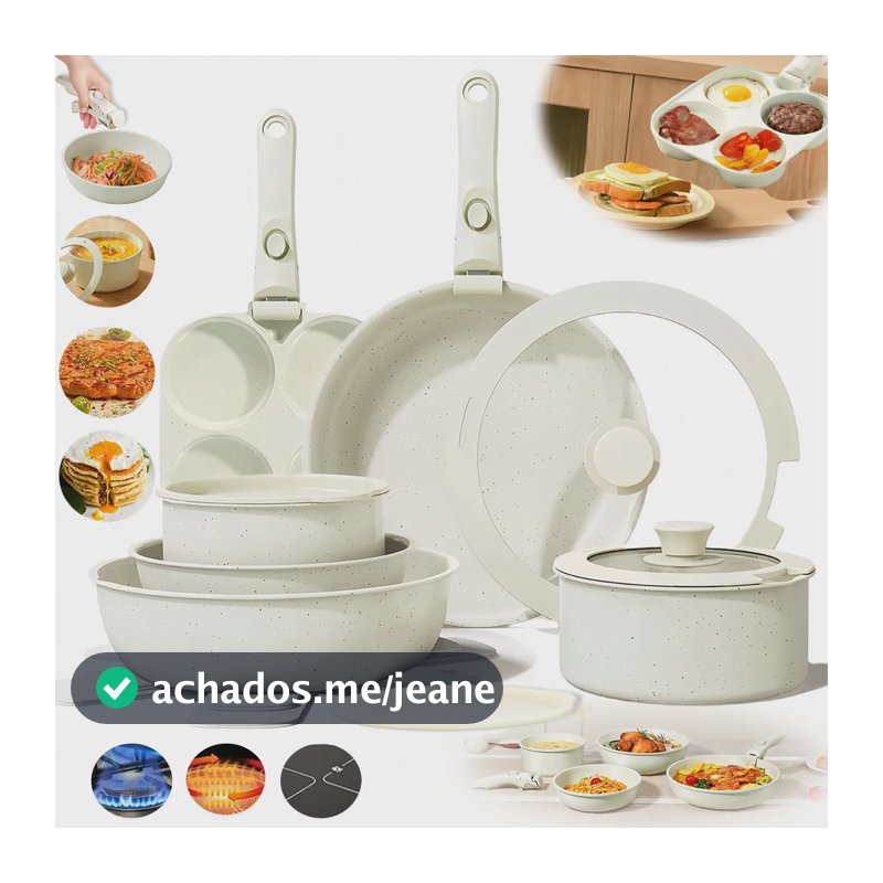 Jogo De Panelas Indução/gás Cerâmico Antiaderentes 16 Pçs Branco