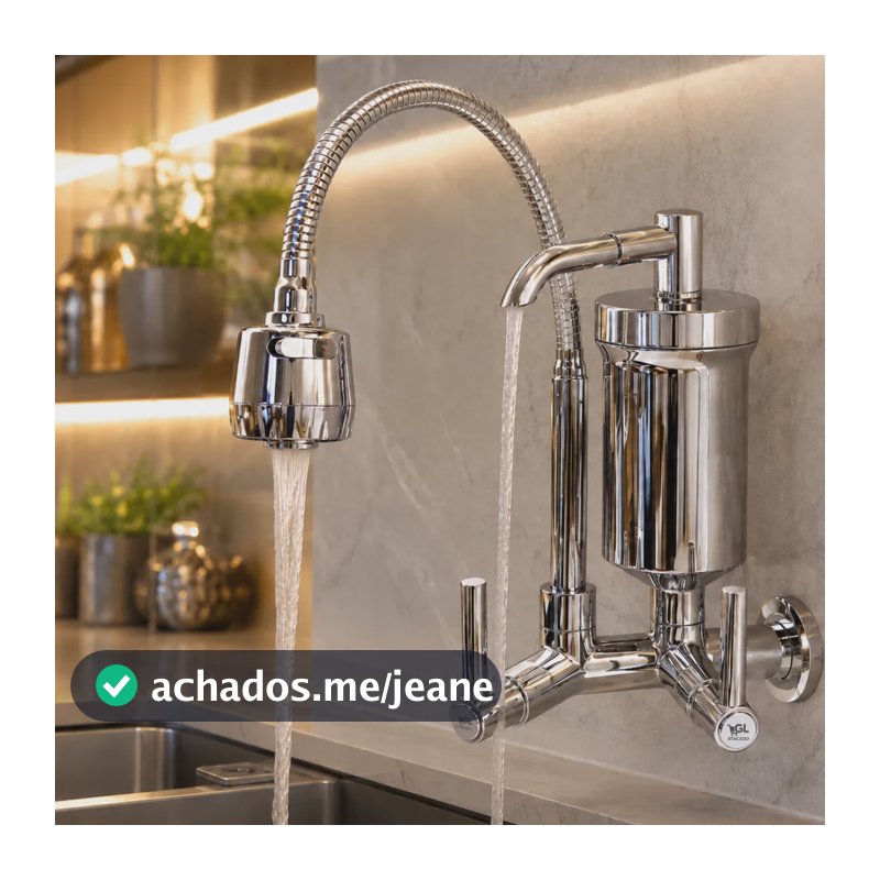 Torneira Gourmet Cozinha Parede Filtro E Bica Flexível Luxo Cromado Brilhante