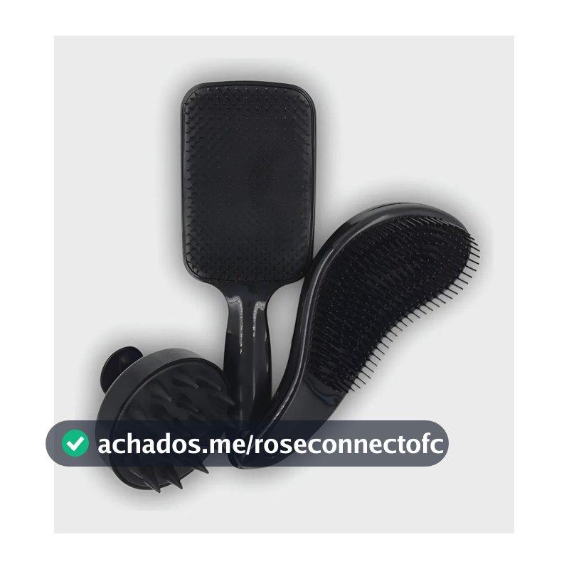 Kit Escovas Trio Raquete Flex, Escova Mágica E Escova Massag Cor Preto