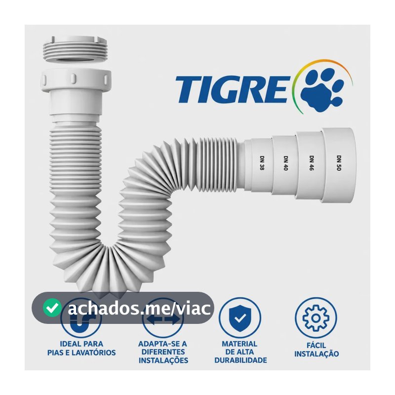 Sifão Sanfonado Tubo Flexível Tigre Universal Multiuso Para Pias Lavatórios Cubas
