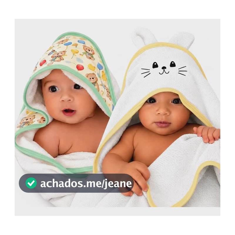 Kit 2 Toalhas De Banho Bebê Com Capuz E Orelhinha Infantil Branco/neutro