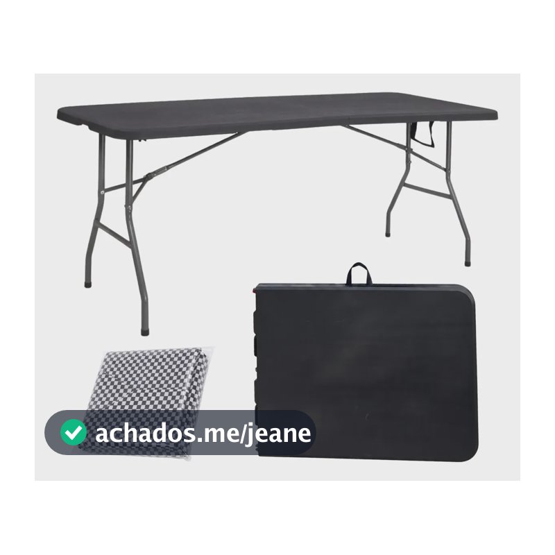 Mesa Dobrável Vira Maleta Com Alça Portátil 1.80m Preto Preto