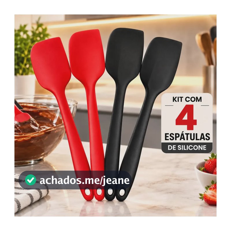 Kit 4 Espátulas de Silicone Pão Duro Uso Doméstico e Profissional Cozinha 27cm Reforçada Material Premium Resistente a Altas Temperaturas Confeiteiro Utensílio Multiuso Mexer Brigadeiro Anti Risco