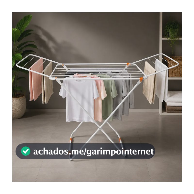 Varal De Chão Reforçado Grande Aço C Abas Dobrável Retrátil Branco