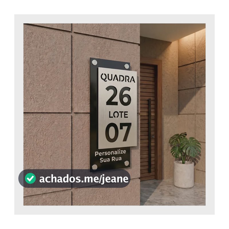 Placa Personalizada Número Para Condomínio 20,5x40cm Acm Preto Fosco E Aço Escovado